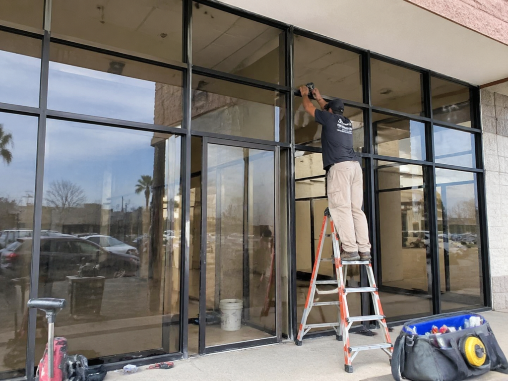 Commercial storefront glazing and aluminum entrance by Symmetry Glazing Systems